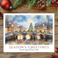 Watercolor Christmas Amsterdam Netherland Travel Holiday Postcard