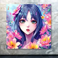 Beautiful Anime Girl and Flowers Acrylic Print