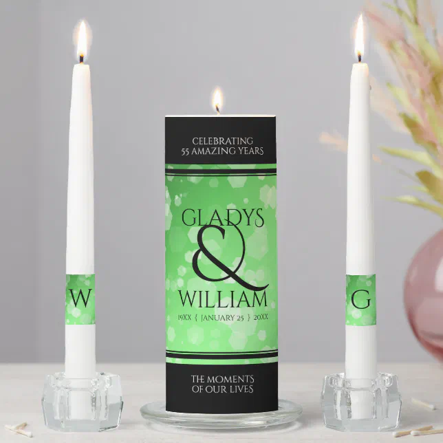 Elegant 20th 38th 55th Emerald Wedding Anniversary Unity Candle Set