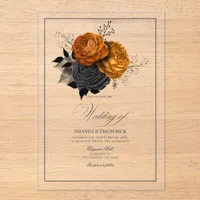 Transparent Gothic Orange and Black Floral Wedding Acrylic Invitations