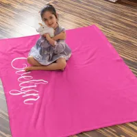 Hot Pink and White Curly Calligraphy Name Fleece Blanket