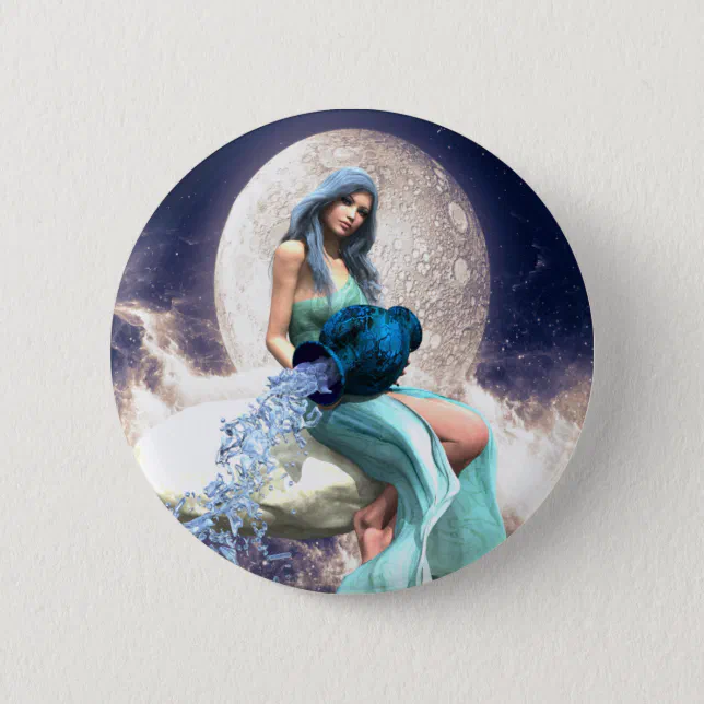 Aquarius – Woman Pouring Water From a Jug Button