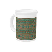 Southwest Teal Copper Colors Geometric Pattern Beverage Pitcher