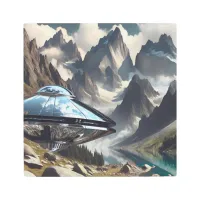 UFO that Landed in the Mountains Reflection Metal Print