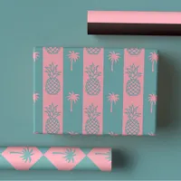 Colorful Modern Preppy Tropical Pink Palm Wrapping Paper Sheets