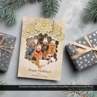 Christmas Gold Glitter Snowflake Photo Holiday Card