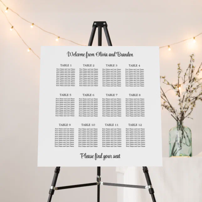 Stylish 12 Table Wedding Seating Chart Foam Board