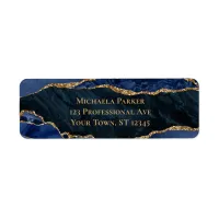 Navy Blue Gold Agate Professional Return Address Label