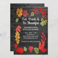Thanksgiving Potluck Dinner Dark Gray Wood Invite