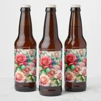 Whimsical Rose Pattern Beer Bottle Label