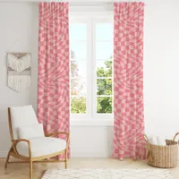 Retro Pink Optical Illusion Wavy Checkered Blackout Curtains