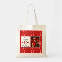 50 & Fabulous Name Photo Red 50th Birthday WH Red Tote Bag