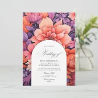 Tangerine, Hot-Pink, & Royal Purple Floral Wedding Invitation