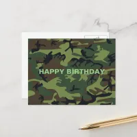 Military Green Camouflage Happy Birthday Postcard