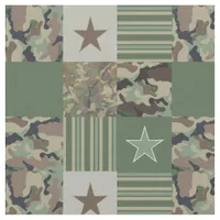 Camouflage Stars Stripes Khaki Patchwork Pattern Fabric