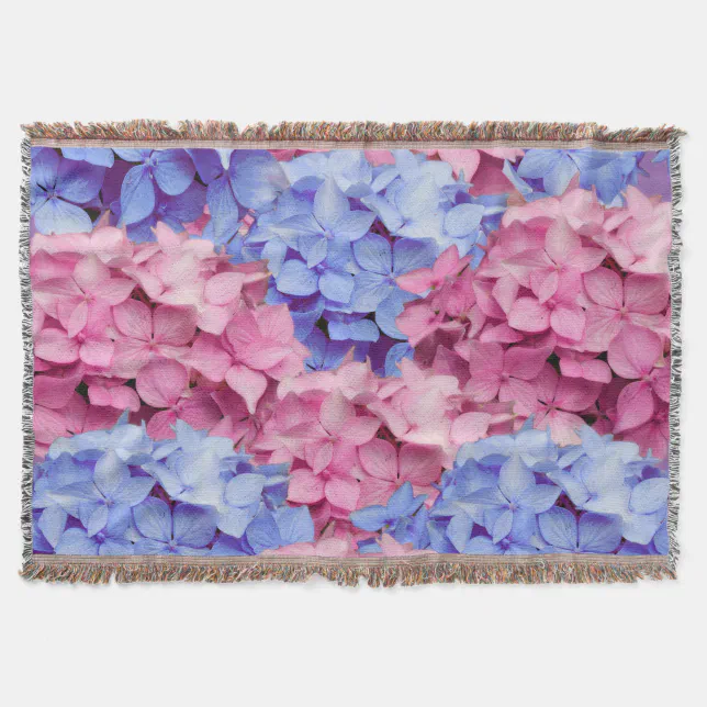 Heavenly Pink and Baby Blue Hydrangeas Throw Blanket