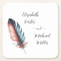 Whispers of Grace Feathered Elegance Minimalism Square Paper Coaster