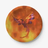 Colorful Phoenix Flying Against a Fiery Background Paper Plates