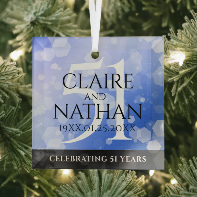 Elegant 51st Sapphire Wedding Anniversary Glass Ornament