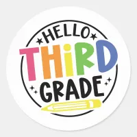 Hello third grade back to school classic round sticker