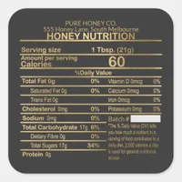 Luxury Gold And Black Honey Nutritional Label