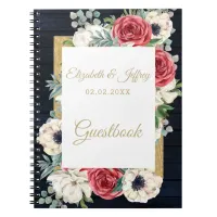 Rustic Wood Navy Burgundy Gold Floral Wedding Notebook