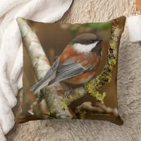 Cute Chestnut-Backed Chickadee on the Pear Tree Throw Pillow
