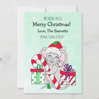 Cute Christmas Mouse Holding Candy Cane Holiday Card
