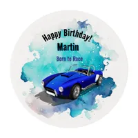 Classic Retro Blue Sports Car Birthday Adventure H Edible Frosting Rounds