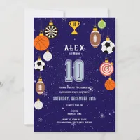 Boys Modern Blue Sports Kids Christmas Birthday Invitation