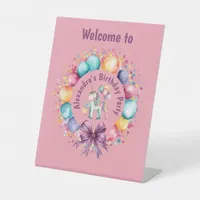 Cute Colorful Watercolor Unicorn Birthday Pedestal Sign