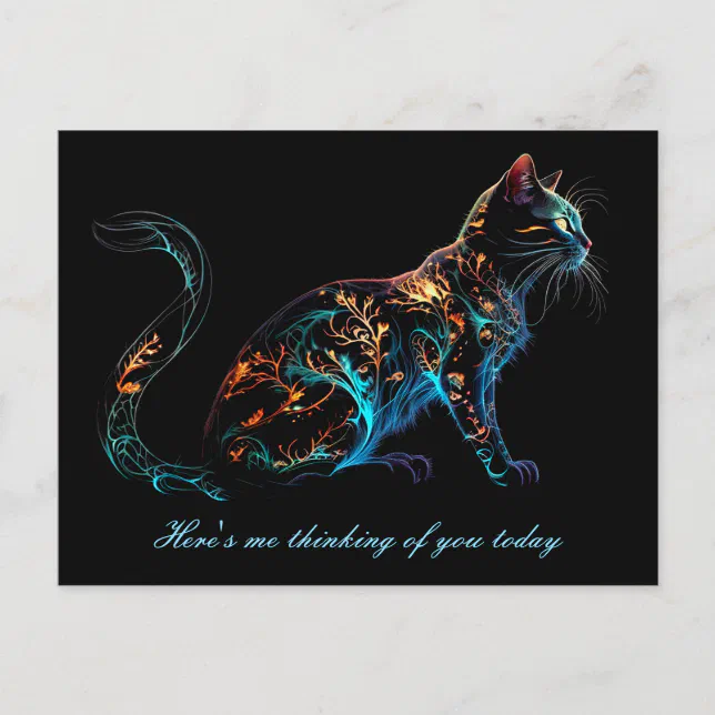 Plasma Cat on Black in Vibrant Colors Postcard