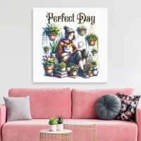 Perfect Day | Girl Reading with Cat and Plants Canvas Print