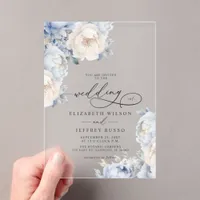 Elegant Dusty Blue Blush Botanical Floral Wedding Acrylic Invitations