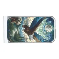 Mosaic Bear and Eagle in the Mountains Ai Art Silver Finish Money Clip