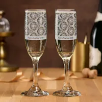 Flourished etched pattern happy new year or event champagne flute