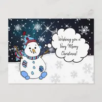 Wishing you a Holly Jolly Christmas Snowman Postcard