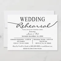 black white Elegant Script Rehearsal Dinner Invite