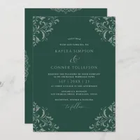 Emerald Green Vintage Elegant Wedding Invitation