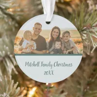 Green Winter Pine Family Photo Memory Christmas Ornament