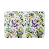 Handpainted Elegant Feminine Eyes Colorful Leaves  Bathroom Mat