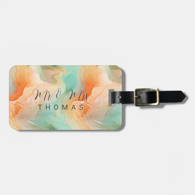 Terracotta and jade green marble seamless pattern luggage tag