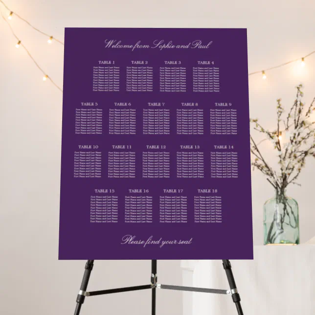 Dark Purple 18 Table Wedding Seating Chart Foam Board