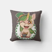 St Patricks Unicorn Throw Pillow