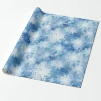 Blue with Snowflakes Watercolor Style Wrapping Paper