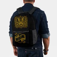 Gold Bison Among Flowers Printed Backpack