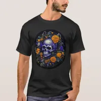 Personalized Skull and Orange Flowers AI art T-Shirt