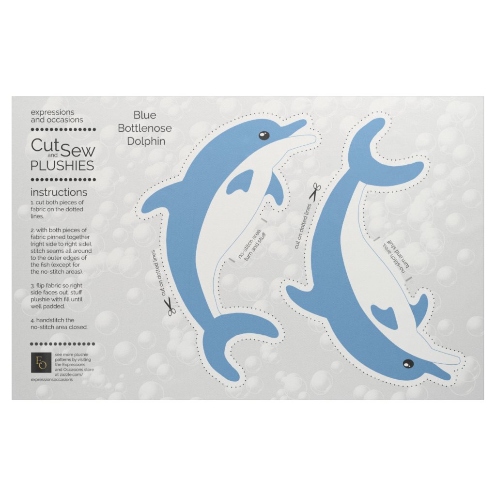 DIY Cut & Sew Plush Blue Bottlenose Dolphin Fabric