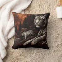 Bengal Tigers in a Dense Forest at Dusk Throw Pillow