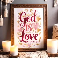 God is Love Pink and Gold Christian Wall Art